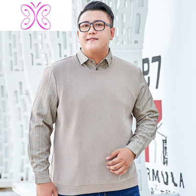 YUANSU大码加肥加大毛衣假两件秋冬季胖子潮宽松肥佬男装冬装上衣针织衫毛衣
