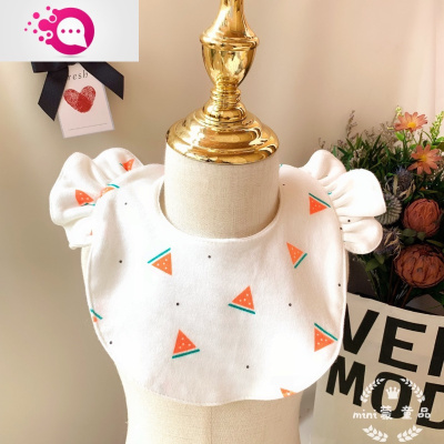 敬平ins宝宝围嘴棉婴幼儿围兜小翅膀荷叶边口水巾公主花边吃饭0-1-2西瓜飞袖款宝宝棉围嘴