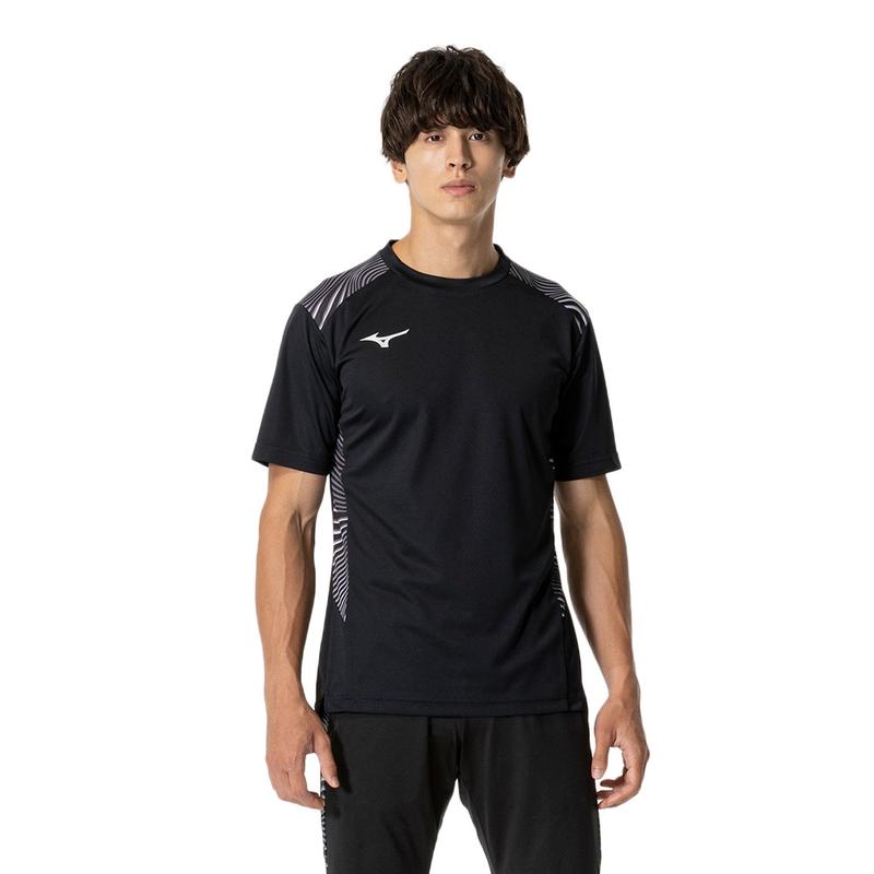 Mizuno运动速干透气T恤男款 slim合体排汗训练衫 肩侧印花散热舒适