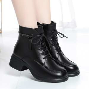 加绒马丁靴保暖妈妈棉鞋粗跟中年雪地靴女靴子中老年短靴冬季