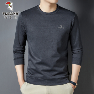 啄木鸟男士2025秋冬季新款卫衣圆领套头T恤长袖上衣百搭打底衫男