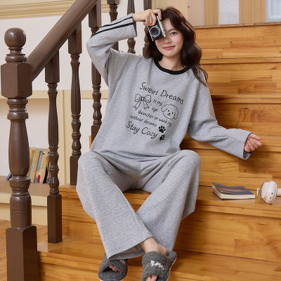 秋冬季女款睡衣德绒加厚圆领长袖长裤两件套保暖甜美家居服可外穿