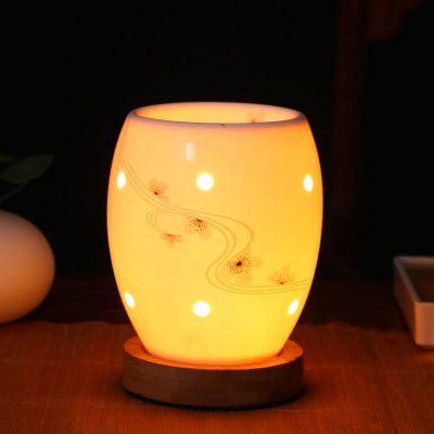 陶瓷实木香薰灯精油灯插电精油炉闪电客香薰炉卧室院定时调温玉瓷木底夜曲可调光（2灯泡1精油）
