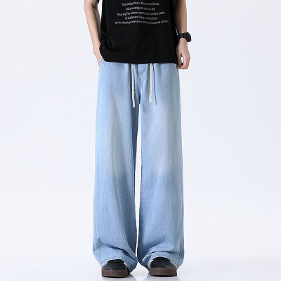 薄款垂坠感牛仔裤男士2026潮牌宽松直筒拖地裤男款弹力牛仔长裤子