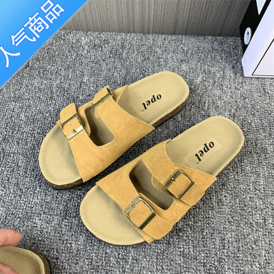 SUNTEKopel勃肯鞋女夏外穿2023新款厚底包头半拖鞋罗马沙滩度假凉鞋