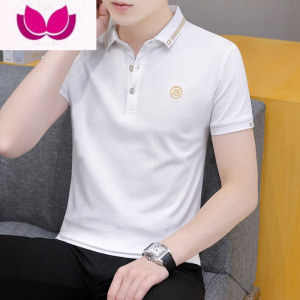 七斓纯色翻领短袖Polo衫男士夏季潮流体恤上衣帅气青年新款半截袖T恤