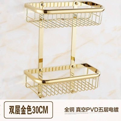 铜欧式浴室置物架挂件 金色仿古卫生间收纳架双层网篮卫浴壁挂