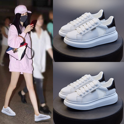 网面透气ins麦昆小白鞋女2025夏季新款韩版学生厚底松糕板鞋