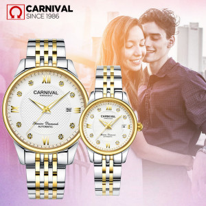 正品瑞士嘉年华carnival时尚情侣表全自动机械表 男女表水钻防水表 夜光手表 休闲时尚一对表8605情侣