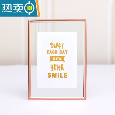 敬平照片打印加玻璃透明相框定制相册摆件金属摆台6寸8寸a4挂墙六寸7 玫瑰金[横竖两用] 7寸摆台款 高清玻璃面[带支架