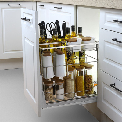 欧琳(OULIN)魔立方 新概念304不锈钢抽屉式调味篮碗篮 调味拉篮阻尼轨道厨房橱柜碗架 304不锈钢调味篮电镀