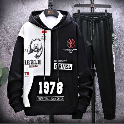 珂卡慕(KEKAMU)2020春秋新款男士韩版连帽衫卫衣宽松ins潮牌学生上衣服休闲套装