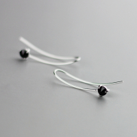 不过敏新款银饰耳钉男女款纯银个性简约耳环925耳夹长款精致黑色送女朋友老婆情人节七夕生日礼物