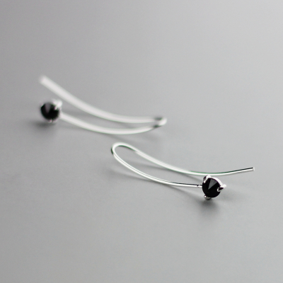 不过敏新款银饰耳钉男女款纯银个性简约耳环925耳夹长款精致黑色送女朋友老婆情人节七夕生日礼物