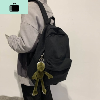 男士背包双肩包韩版时尚潮流旅行包初中高中大学生书包帆布电脑包NEW LAK b115黑+送青蛙常规款45*35*15cm