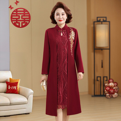 假两件女装40-60岁婚宴连衣裙时尚女装大码宽松衣服喜庆婆婆装春