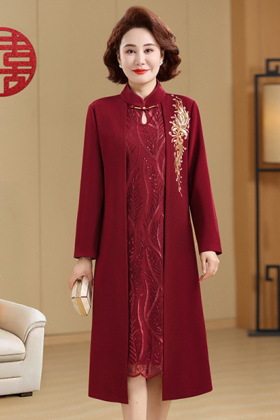 假两件女装40-60岁婚宴连衣裙时尚女装大码宽松衣服喜庆婆婆装春