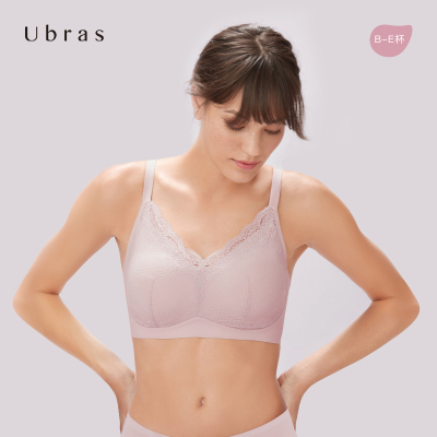 Ubras几何蕾丝大杯背勾文胸V领内衣女无钢圈性感透气女士胸罩