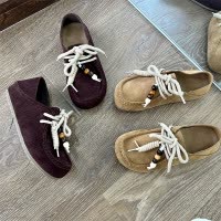 两穿真皮袋鼠鞋秋季新款平底德训鞋女鞋休闲单鞋女百搭小皮鞋