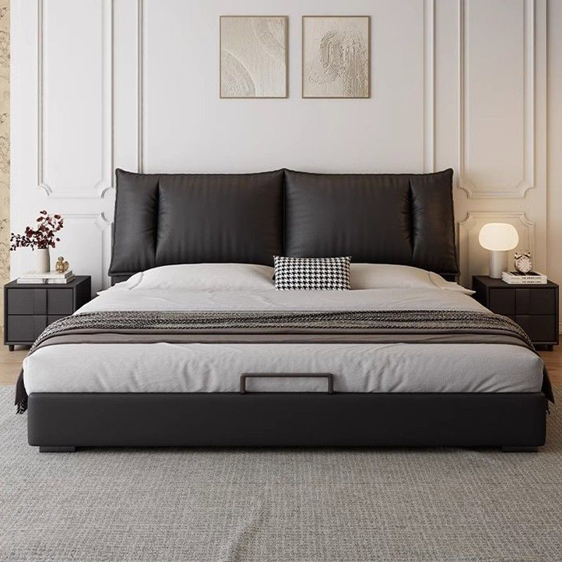 意式极简真皮床现代简约主卧室双人床家用小户型储物床软包大婚床