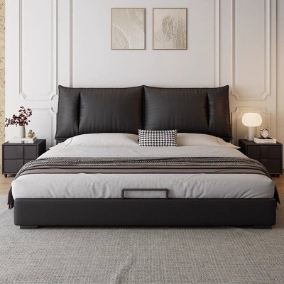 意式极简真皮床现代简约主卧室双人床家用小户型储物床软包大婚床