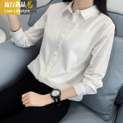 暖青汇日系小清新棉长袖白衬衫女职业装加绒白衬衣学院风女装宽松外套