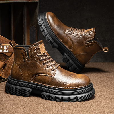 秋冬季男士厚底增高英伦风马丁靴时尚新款超纤皮面潮搭休闲男靴