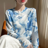 扎染印花复古打底衫女修身2025春季新款内搭长袖上衣小衫女装服饰