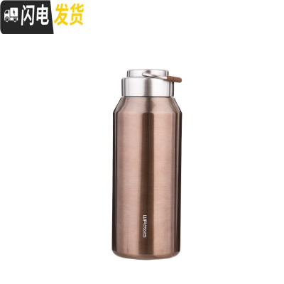 三维工匠大容量保温杯男女便携水杯茶杯子1000户外车载304全不锈钢水壶 全钢900金色收藏送杯套