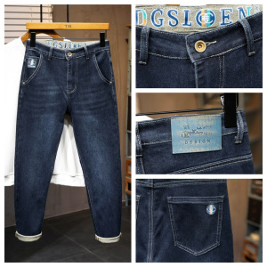 秋季新款男士牛仔裤直筒弹力刺绣百搭显瘦轻奢男款休闲裤厚款