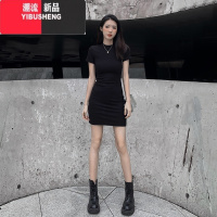 YIBUSHENG辣妹性感针织修身连衣裙女季小个子气质显瘦紧身黑色包臀裙