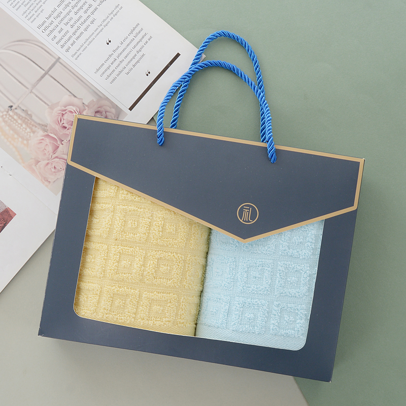 苏宁宜品回字款纯棉毛巾两件套黄色+蓝色 STB543