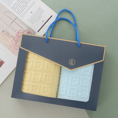 苏宁宜品回字款纯棉毛巾两件套黄色+蓝色 STB543