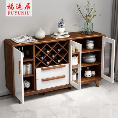 中式餐边柜现代简约实木餐厅茶水柜微波炉碗橱酒柜厨房柜子储物柜