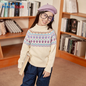 [福利]铅笔俱乐部秋冬新款女童毛衣中大童高领针织衫儿童套头毛衫