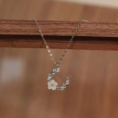 S999足银花环项链女气质小众设计高级感贝壳花锁骨链夏季百搭饰品送女朋友老婆情人节七夕生日礼物