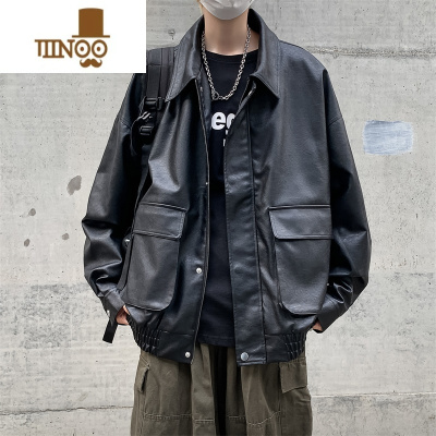 YANXU欧美街头PU皮外套男生秋季ins潮流痞帅机车服男生宽松皮衣夹克男