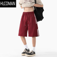 HLCOMAN美式速干三条杠直筒短裤男2025夏季高街撞色宽松直筒过膝五分裤子