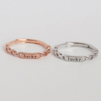 S925纯银戒指女lucky英文字母设计时尚百搭个性文艺镂空开口食指