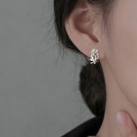 s925银针玫瑰花耳环女复古气质ins风耳圈耳扣甜酷轻奢高级感耳饰送女朋友老婆情人节七夕生日礼物