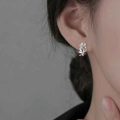 s925银针玫瑰花耳环女复古气质ins风耳圈耳扣甜酷轻奢高级感耳饰送女朋友老婆情人节七夕生日礼物