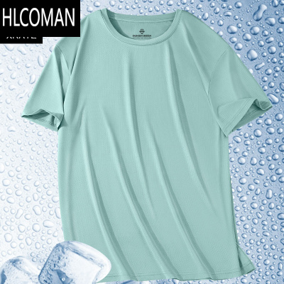 HLCOMAN冰丝短袖t恤男速干2023新款夏季超薄款大码男士户外运动健身上衣