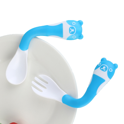 KIUIMI开优米儿童硅胶软勺宝宝弯曲练习叉勺感温儿童餐具婴儿勺子辅食勺