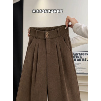 咖色灯芯绒西装裤女秋冬季高腰垂感直筒美拉德棕色加绒加厚阔腿裤_978