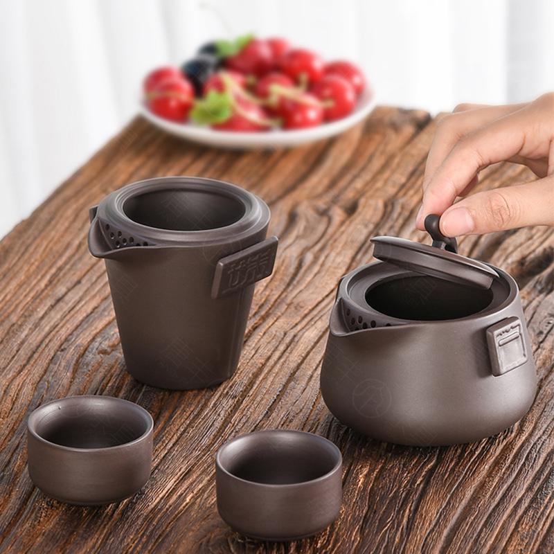 家柏饰(CORATED)便携式旅行茶具套装 紫砂快客杯一壶二杯户外车载旅游泡茶壶茶杯z