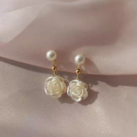 失眠人鱼山茶花耳饰耳夹珍珠法式小众复古耳钉女耳坠高级感潮仙气送女朋友老婆情人节七夕生日礼物