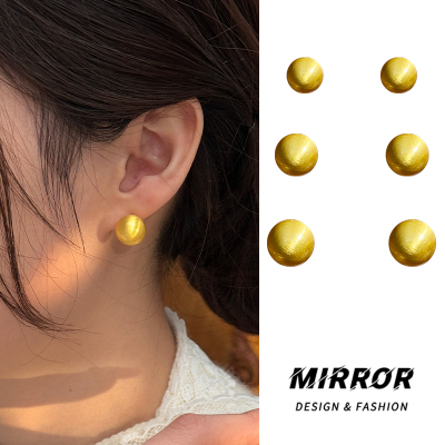 925纯银拉丝豆豆耳钉女耳环耳饰银针个性小众简约2025新潮送女朋友老婆情人节七夕生日礼物