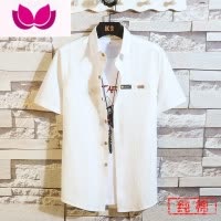 七斓夏季男士短袖休闲衬衫韩版潮流日系潮牌帅气薄款冰丝滑料衬衣