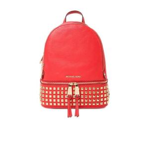 迈克·科尔斯(MICHAEL KORS)女式双肩包铆钉装饰可调肩带轻便耐用人造皮革背包 红色