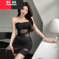 YIBUSHENG 网红性感纯欲时尚裹胸一字领网纱透视修身显瘦包臀连衣裙